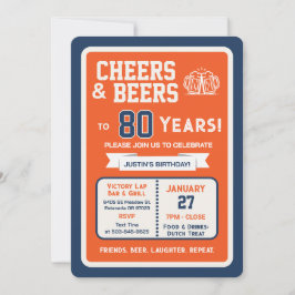 Sports Bar Birthday Cheers and Beers to 80 Years 招待状