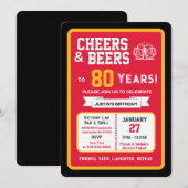 Sports Bar Birthday Cheers and Beers to 80 Years 招待状 (正面/裏面)
