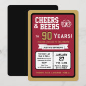 Sports Bar Birthday Cheers and Beers to 90 Years  招待状 (正面/裏面)
