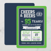 Sports Bar Birthday Cheers and Beers to 95 Years 招待状 (正面/裏面)