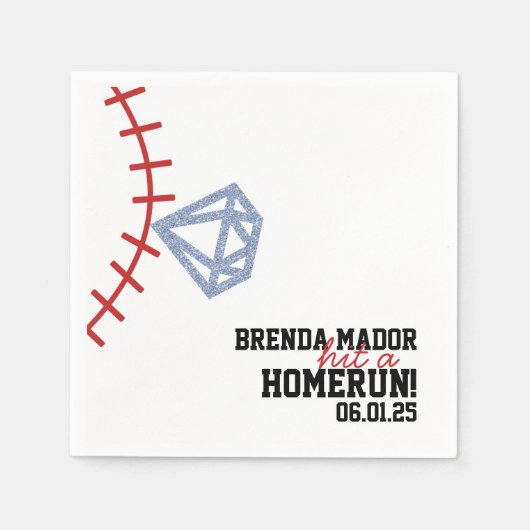Sports Baseball Homerun Glitter Bridal Shower スタンダードカクテルナプキン (正面)