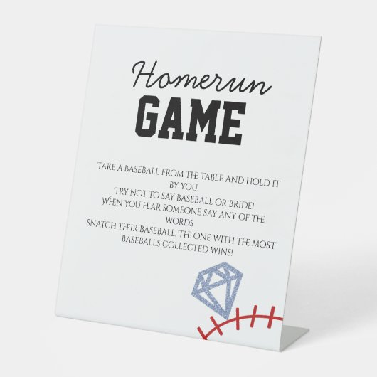 Sports Baseball Homerun Glitter Bridal Shower Game 台座サイン (正面)