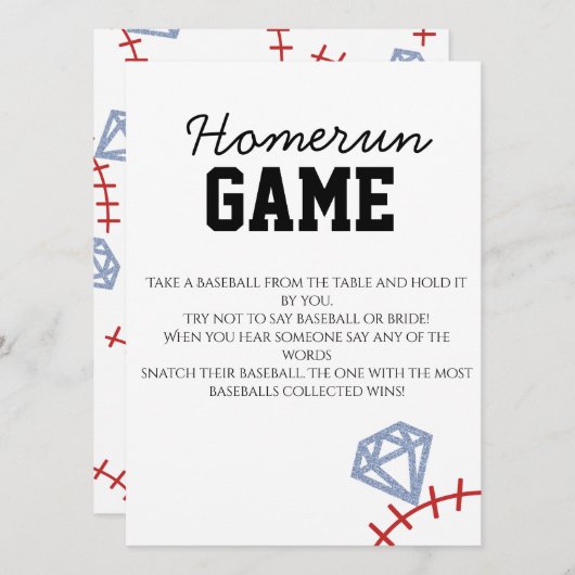 Sports Baseball Homerun Glitter Bridal Shower Game 招待状 (正面/裏面)