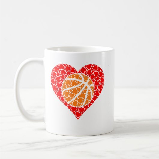 Sports Basketball Ball Red Love Shaped Heart Valen コーヒーマグカップ (左)