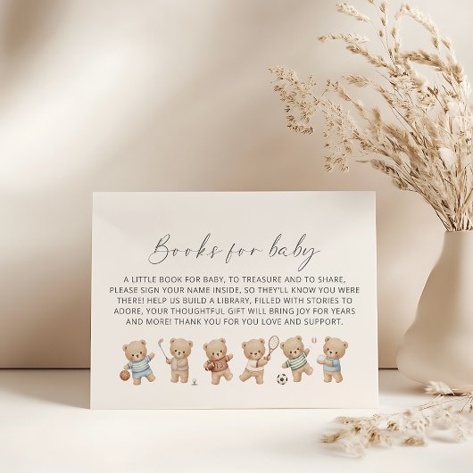 Sports bear baby shower bearly wait book request エンクロージャーカード