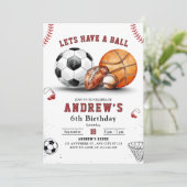 Sports Birthday Invite, Basketball Football Soccer 招待状 (スタンド正面)