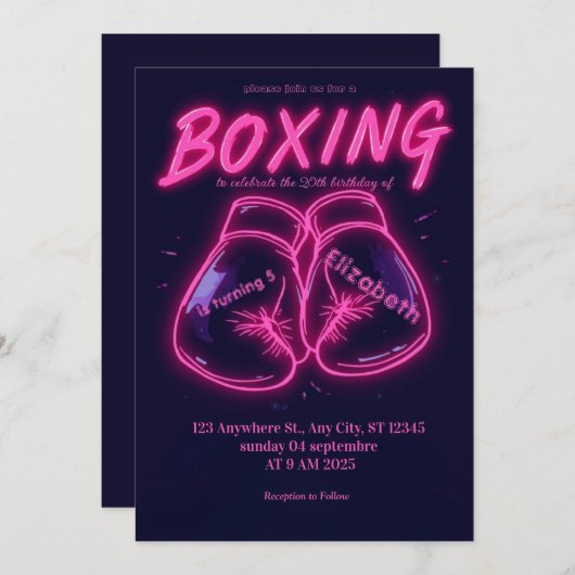 sports boxing birthday invitation 招待状 (正面/裏面)
