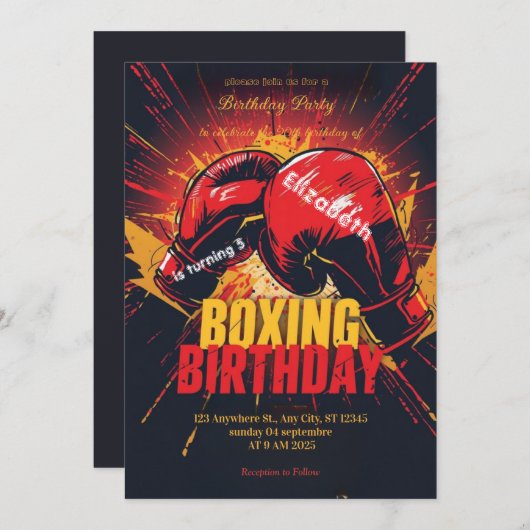 sports boxing birthday invitation 招待状 (正面/裏面)