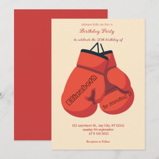 sports boxing birthday invitation 招待状 (正面/裏面)