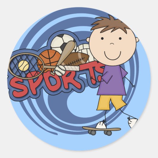 Sports Boyスケートボーダー – Tシャツとギフト ラウンドシール (正面)