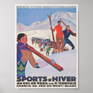 Sports D'Hiver in France Winter Sports Vintage Ski ポスター