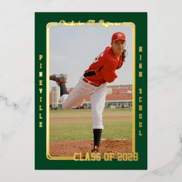 Sports Forest Green Graduation Announcement 箔招待状