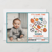 Sports Game Time All-Star 7th Birthday Party | Boy 招待状 (正面)