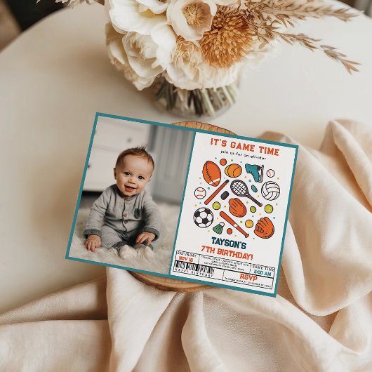 Sports Game Time All-Star 7th Birthday Party | Boy 招待状