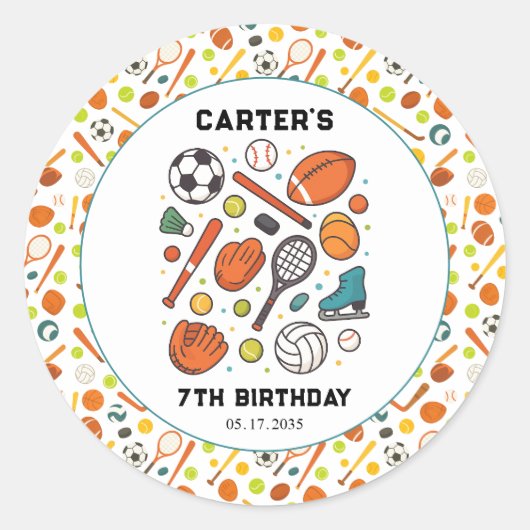 Sports Game Time All-Star Birthday | Kids Sport ラウンドシール (正面)