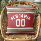 Sports Jersey Redと金ゴールドストライプ名番号 クッション