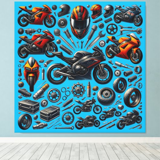 Sports Motorcycles : Speed and Performance キャンバスプリント (インサイチュ (ウッドフロア))