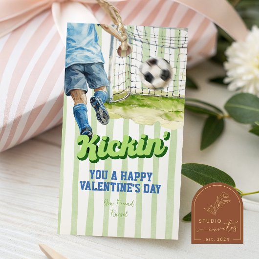 Sports Soccer Kickin Stripe Valentine Tag ギフトタグ