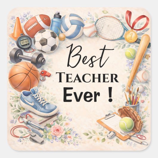 Sports Teacher Thank You Gift End of School Year スクエアシール (正面)