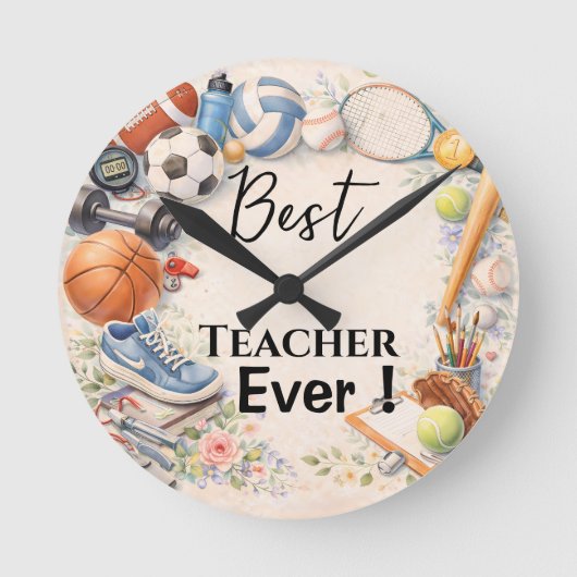 Sports Teacher Thank You Gift End of School Year ラウンド壁時計 (正面)