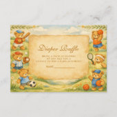 Sports Teddy Bear Baby Shower Diapper Raffle エンクロージャーカード (正面)