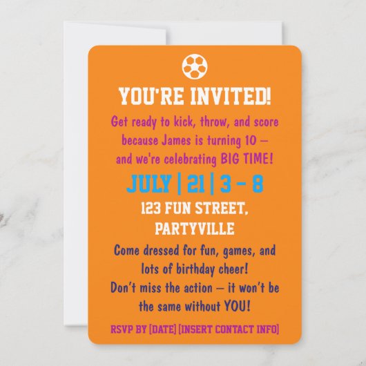 Sports Theme 10th Birthday Invitation 招待状 (裏面)