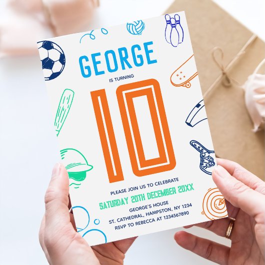 Sports Theme Boys Modern Birthday Party 招待状