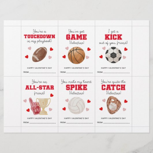 Sports Valentine’s Day Cards for Kids Classroom  レターヘッド (正面)