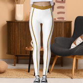 Sports Women Modern Elegant White Brown Stripes レギンス