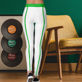 Sports Women Modern Elegant White Green Stripes レギンス