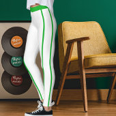 Sports Women Modern Elegant White Green Stripes レギンス