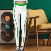 Sports Women Modern Elegant White Green Stripes レギンス