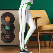 Sports Women Modern Elegant White Green Stripes レギンス