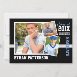 Sporty 3写真卒業発表ブラックブルー 招待状