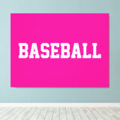 Sporty Athletic White BASEBALL Text On Bright Pink キャンバスプリント (インサイチュ (ウッドフロア))