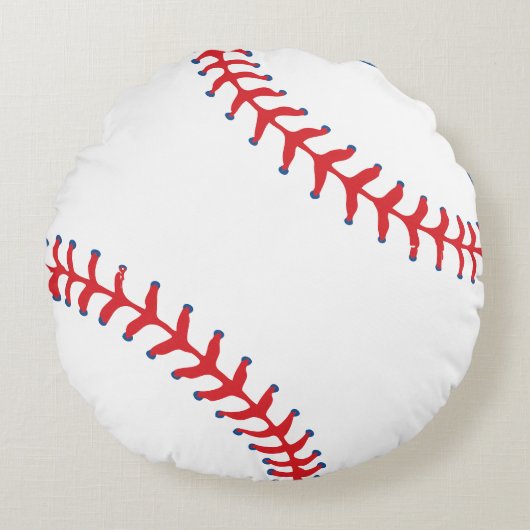 Sporty-Baseball Classic Red & White Sports Themed ラウンドクッション (正面)