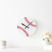 Sporty-Baseball Classic Red & White Sports Themed ラウンド壁時計 (ホーム)
