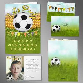 Sporty Boys Soccer Birthday Card With Photo Space  カード