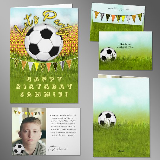 Sporty Boys Soccer Birthday Card With Photo Space  カード