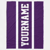 Sporty Deep Purple Your Name Text White Stripes フリースブランケット (正面)