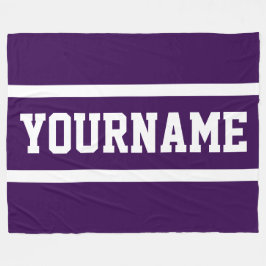 Sporty Deep Purple Your Name Text White Stripes フリースブランケット