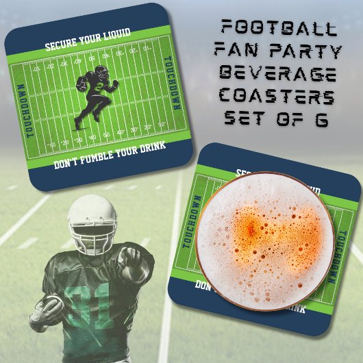 Sporty Football Navy and Green Man Cave Bar スクエアペーパーコースター