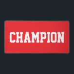 Sporty Fun CHAMPION White Text On Bright Red デスクマット<br><div class="desc">This sporty bold design features white athletic text against background. The colors and text in this design can be personalized.</div>