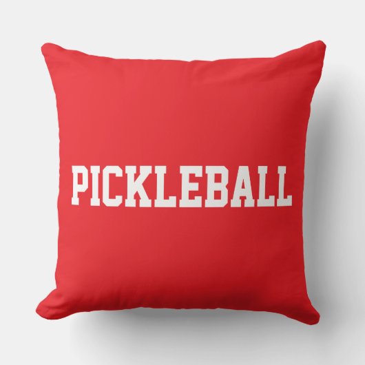 Sporty Fun White PICKLEBALL Text On Bright Red クッション (正面)