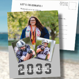 Sporty Girlスクリプモダントはっきりした3写真卒業 インビテーションポストカード