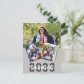 Sporty Girlスクリプモダントはっきりした3写真卒業 インビテーションポストカード (スタンド正面)