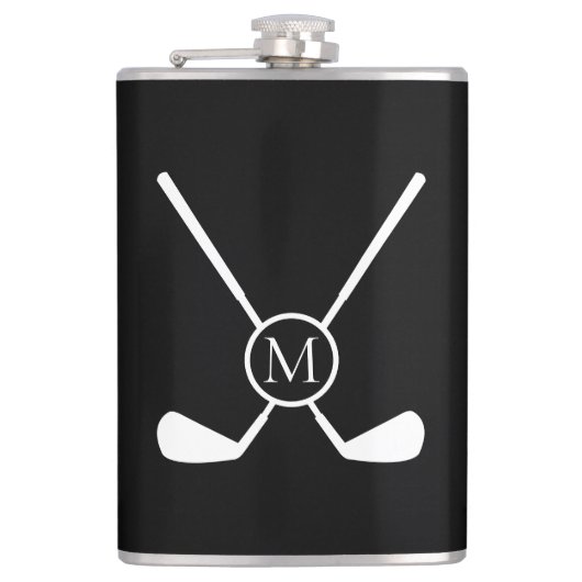 Sporty Golf Clubs Illustration White Monogram フラスク (正面)