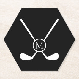 Sporty Golf Clubs Illustration White Monogram M  ペーパーコースター