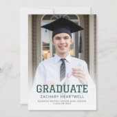 Sporty Green White Photo Grad発表 招待状 (正面)