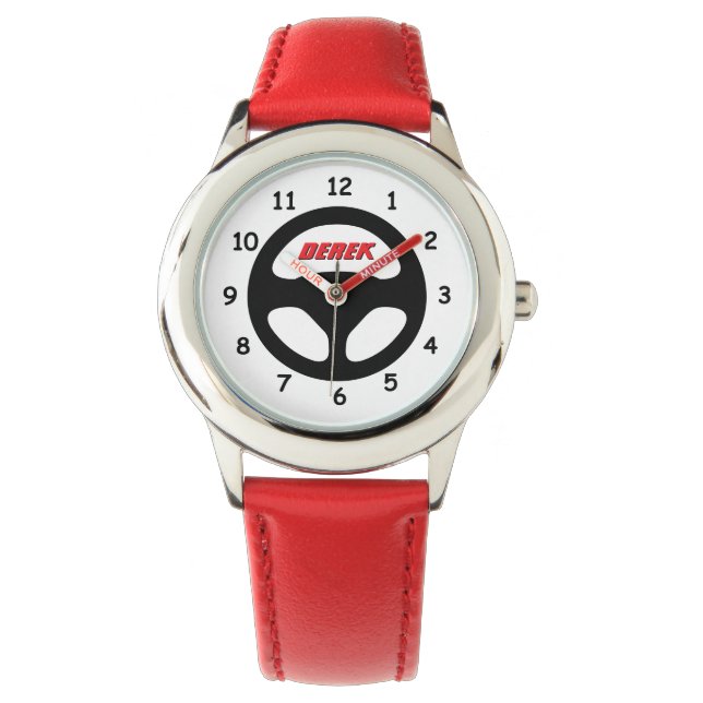 Sporty kid's watch with round car steering wheel 腕時計 (正面)
